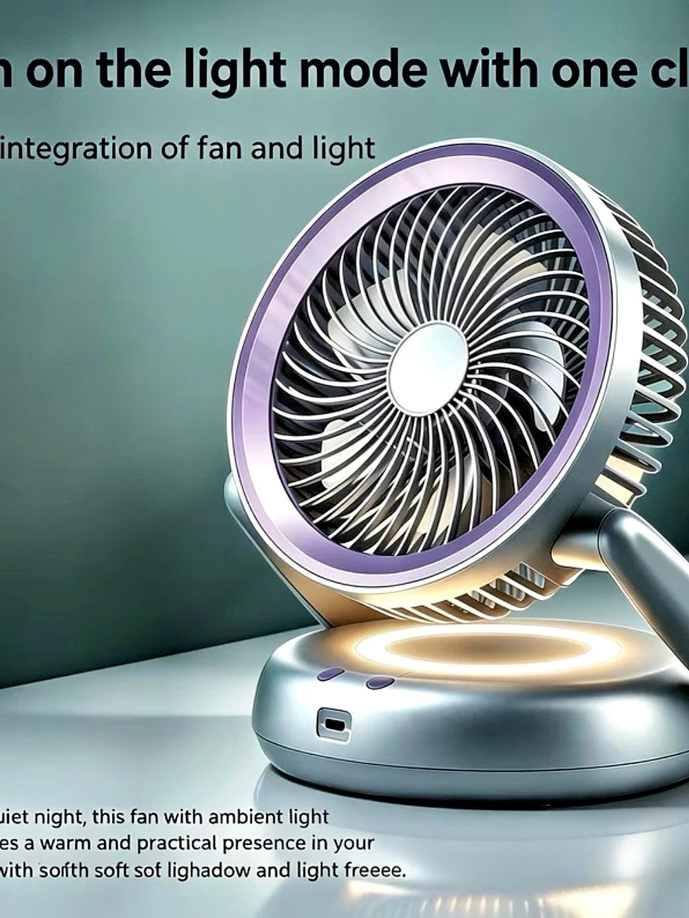 Portable Desk Fan Folding Wall Mounted Air Circulation Fan 5 Speeds Night Light